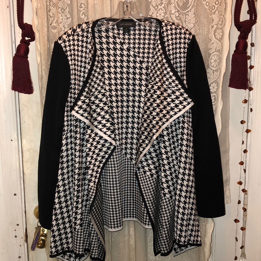 ST JOHN(BLACK LABEL)-HOUNDSTOOTH ASYMMETRIC SWTR-REMEMBER AFFIRM!!
